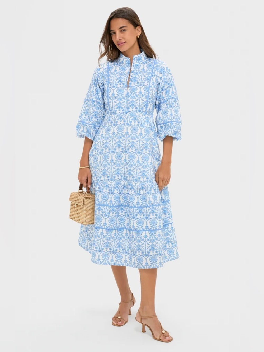 HYACINTH HOUSE BLUE AND WHITE MIDI HILLSBOROUGH DRESS - Picture 11 of 11